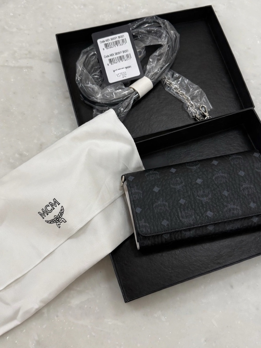 MCM Black Visetos Monogram Chain Wallet Crossbody Bag NWT